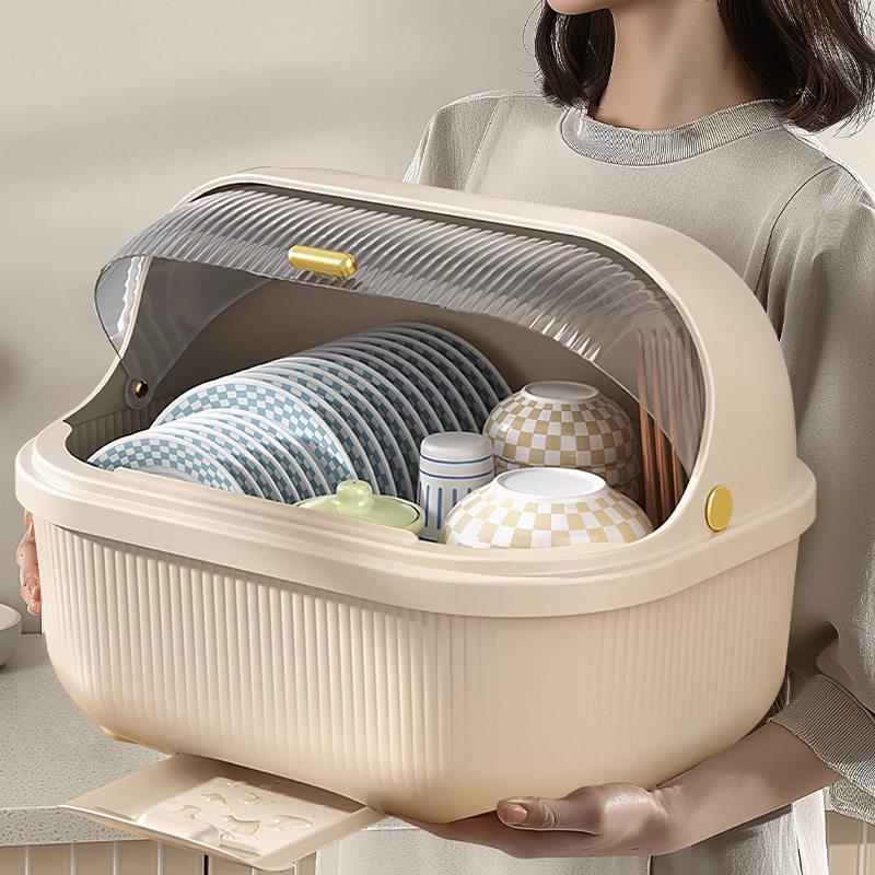 碗筷收纳盒带盖子沥水碗架放碟盘箱婴儿宝宝奶瓶餐具厨房家用碗盘