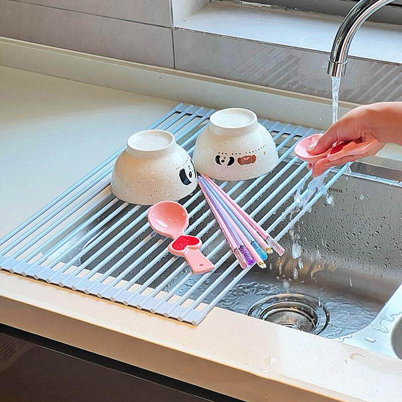 厨房沥水架水槽边上方碗碟架硅胶折叠厨房洗碗池架碗筷滤水置物架
