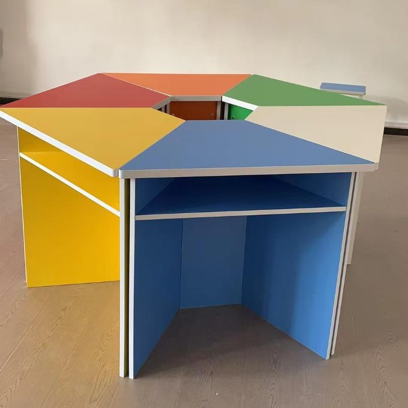 学生梯形桌美术桌绘画桌阅览桌六角桌彩色组合桌扇形桌六边形桌