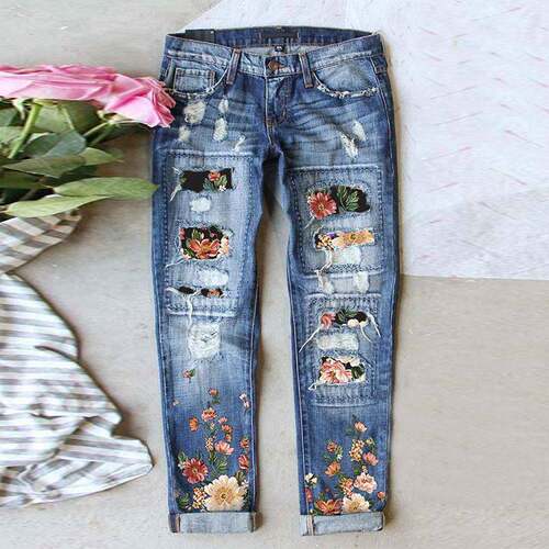 Valentine Day 2026 Floral Print Regular Straight Jeans
