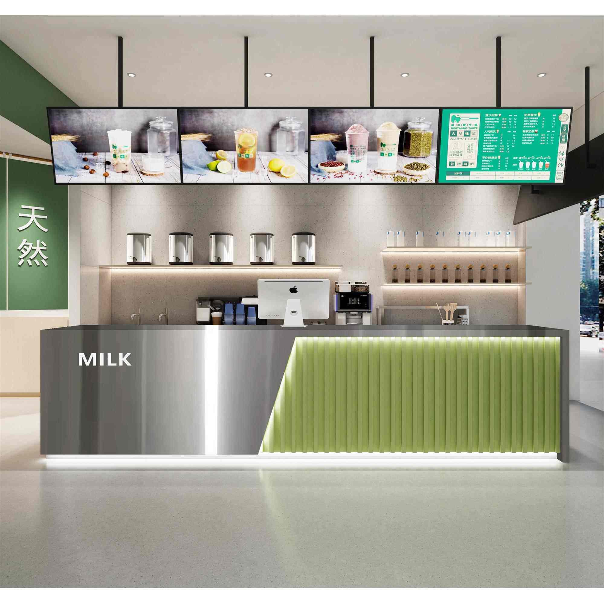 现代奶茶店吧台转角不锈钢柜台餐饮店前台收银柜台医美接待台咨询