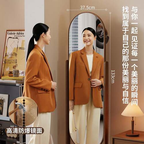 中古风全身镜轮家用卧室衣体帽试衣镜可移动旋转JJQ落地镜带洞洞