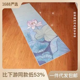 荷花大拜垫家用卧室长条礼拜垫顺滑水晶绒大尺寸莲花地毯 现代中式