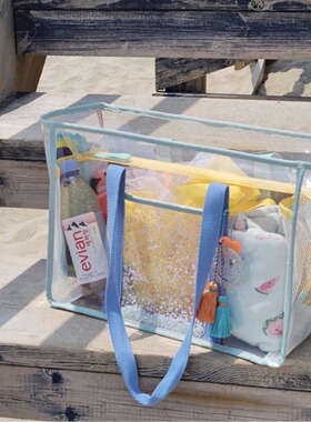 ins大容量透明果冻沙滩单肩手提旅行包pvc防水妈咪洗漱健身游泳包