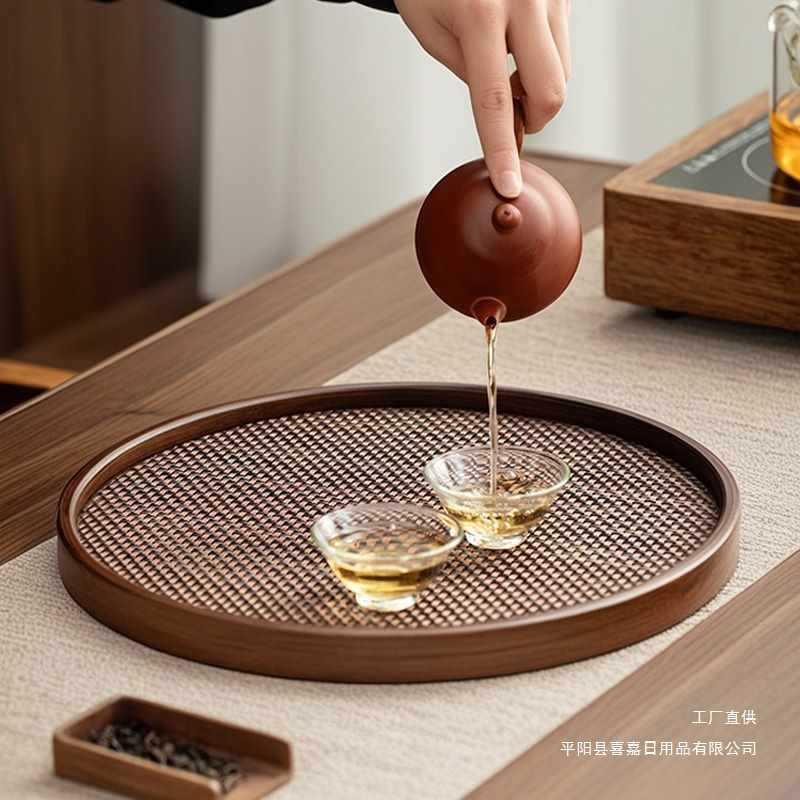 奢托盘胡桃木竹木质托商用点心圆收纳餐盘木质盘形竹子轻ATL圆盘