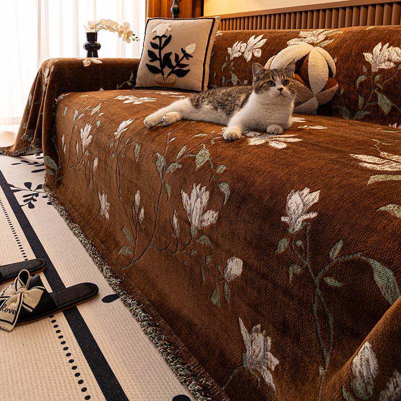 秋冬加厚复古貂绒沙发盖布轻奢高级一片式保暖防猫抓防滑沙发巾罩