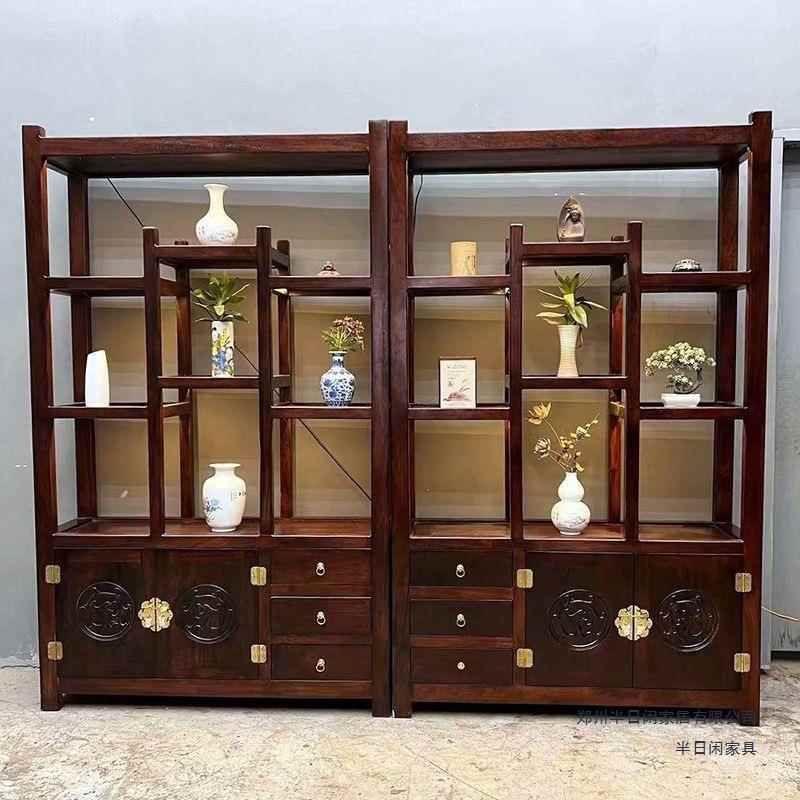 老船木博古架实木货架中式茶叶架多宝阁办公室展示客厅玄关隔断柜