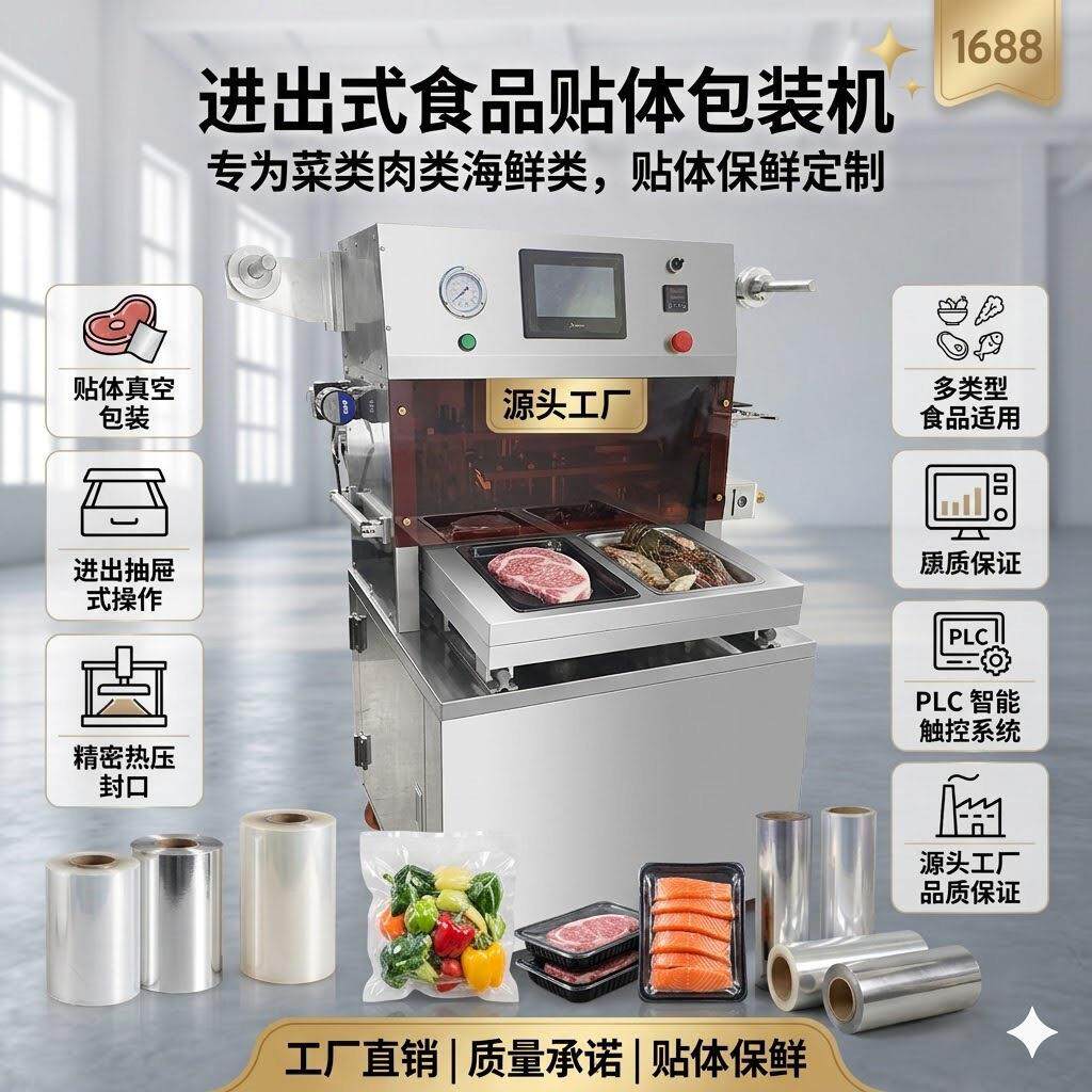 牛排熟食蔬菜食品密封包装机肉类真空进出贴体塑料袋全自动