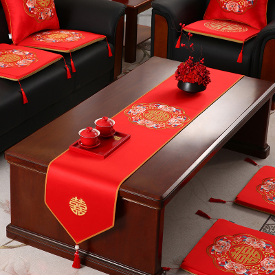 红色桌旗茶几桌布斗柜盖布新中式喜字婚庆轻奢高端电视柜桌旗结婚