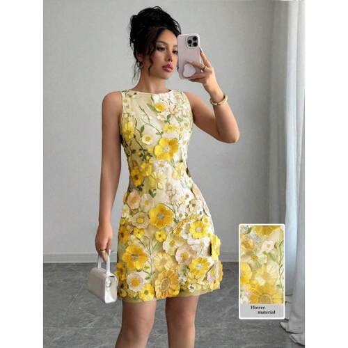 Y 18261 Embroidered sun flower hip skirt 绣花太阳花包臀裙