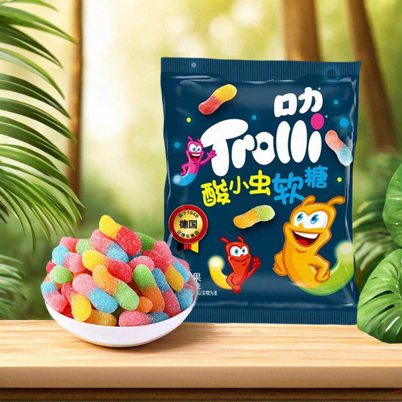 德国Trolli口力橡皮糖酸小虫毛毛虫散称500g果汁软糖果水果糖零食
