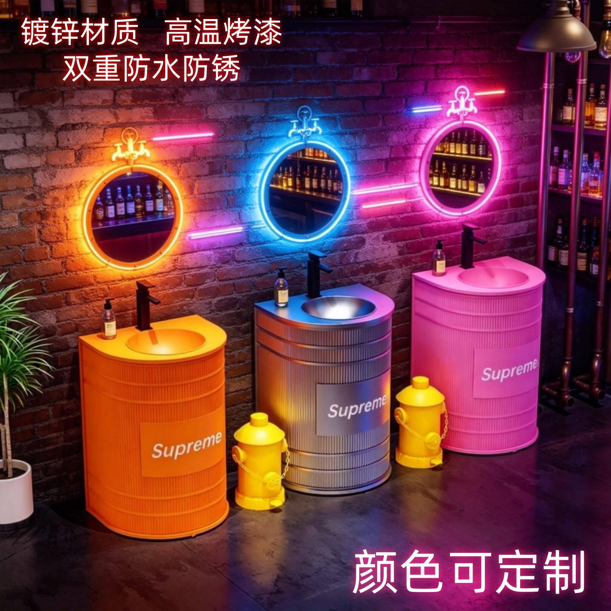 工业风洗手盆个性复古洗漱柜一体洗手台烧烤火锅店网红立柱盆酒吧