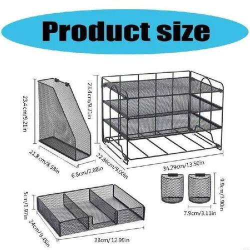 4-Tiered Letter Tray Metal with Magazine Stand Drawer Pen