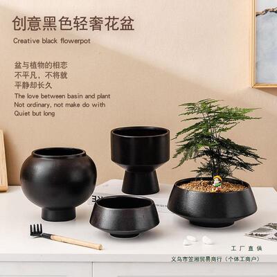 青磨F965M5J8苔文苔藓陶花瓷盆微景观蕨类竹多肉矮浅砂黑可水培容