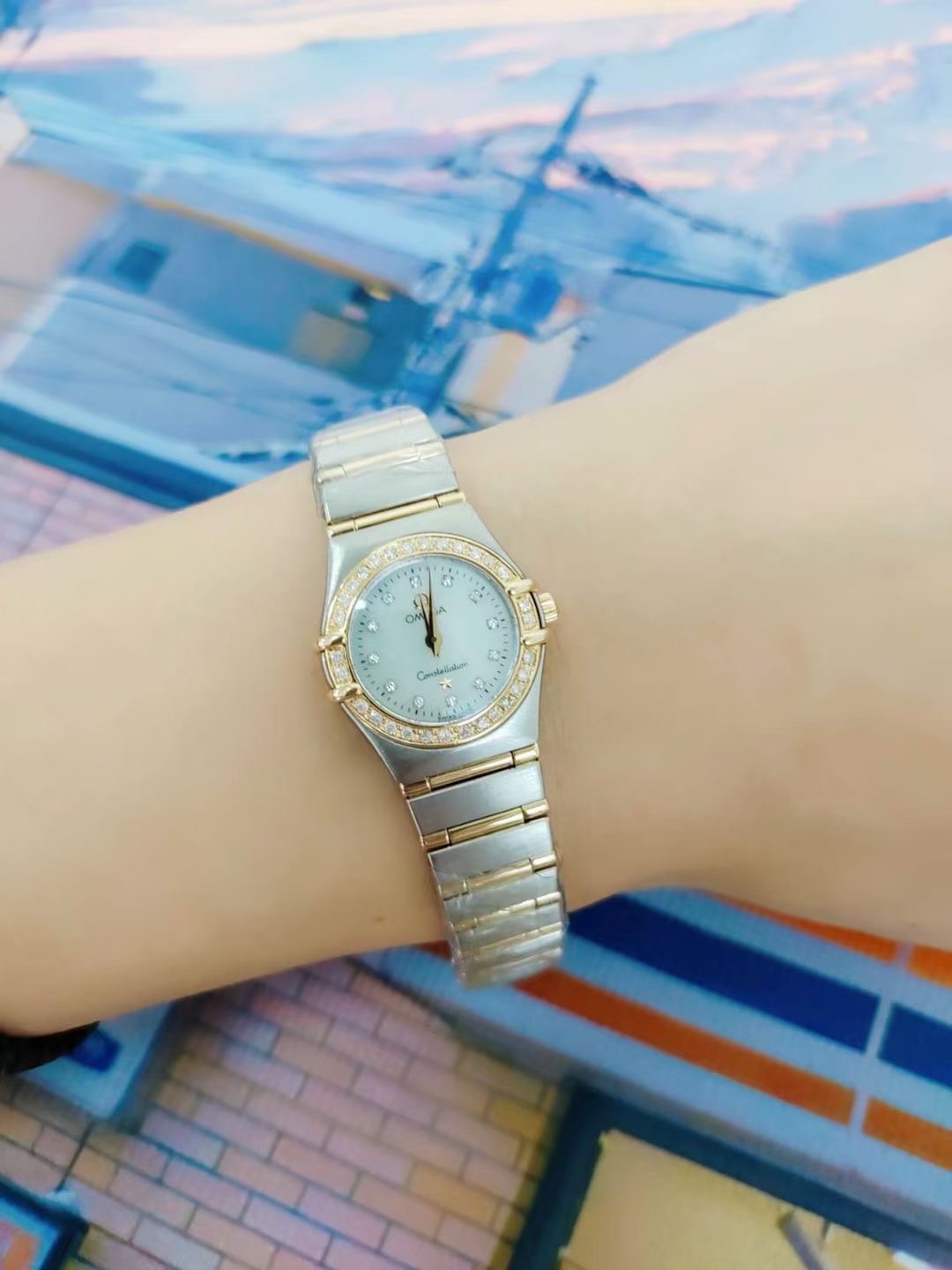 公价45700】98新22.5mm欧米茄星座系列18k黄金原钻石英女表正品