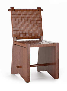 Solium马鞍皮椅子餐椅家用复古实木编织皮靠背椅