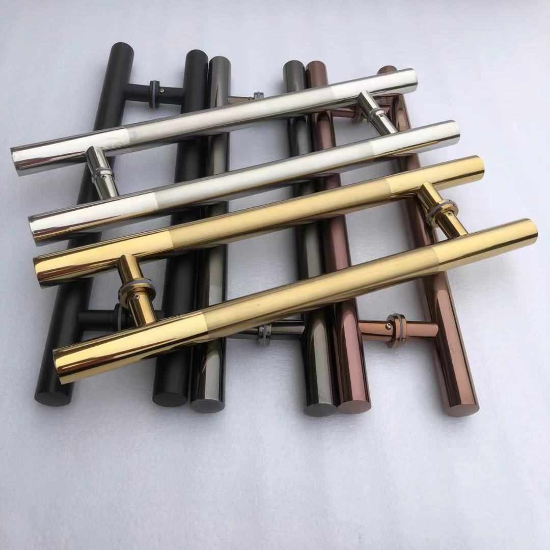新款特厚无框玻璃门拉手黑钛玫瑰金木门把手不锈钢大门推拉门大拉