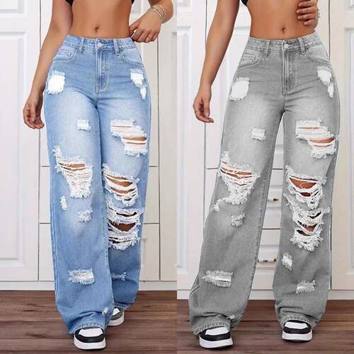 Women Waisted Straight Leg Jeans Casual Seasons Zipper Fly