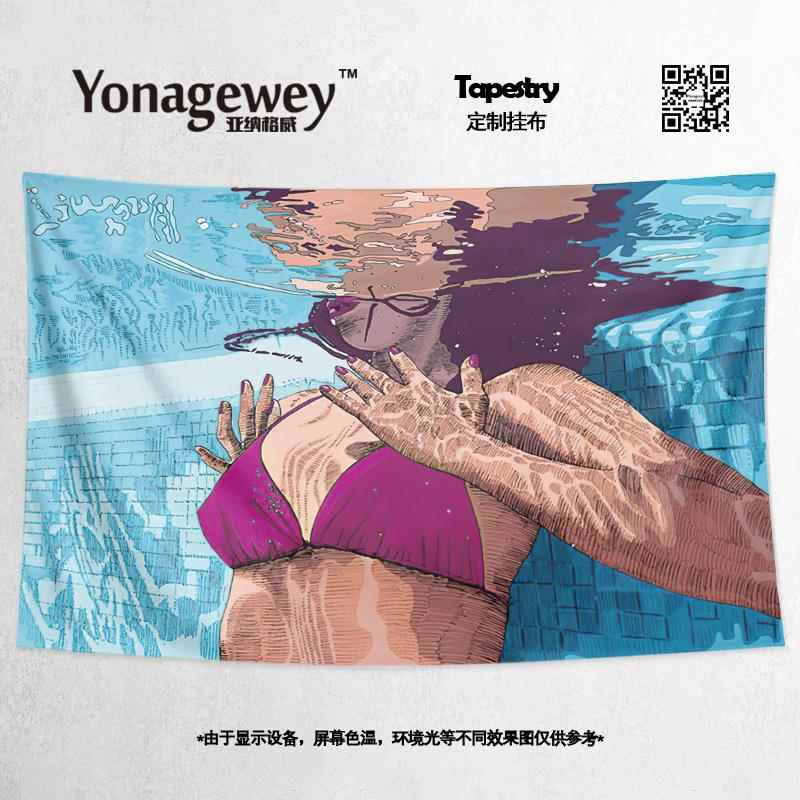 欧美风性感女性身材小众个性卧室装饰海报背景布挂布墙布挂毯插画