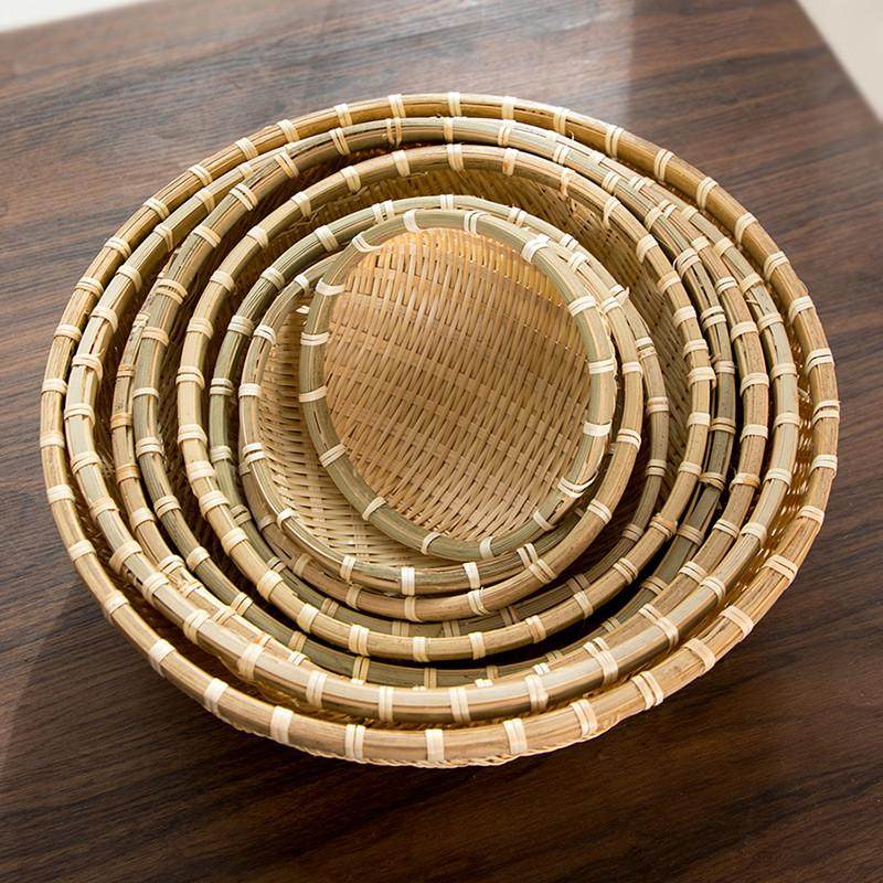 手工竹编制品农家圆簸箕竹筛子馒头筐家用竹子箩筐竹篮子竹篓新品