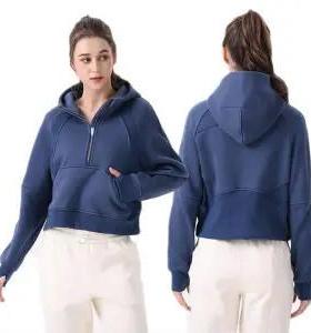 Jacket Hooded Sweater Zip Half Fit Slim Fitness Yoga Sports