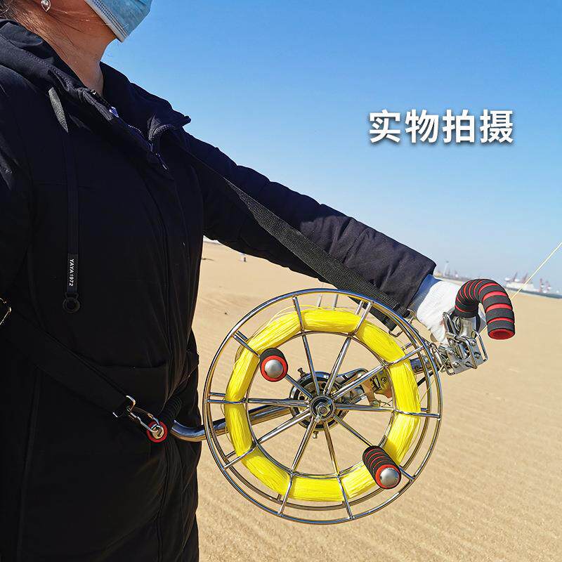 新款高档风筝线轮不锈钢一体支架背带轮省力手刹锁止专业线轮盘
