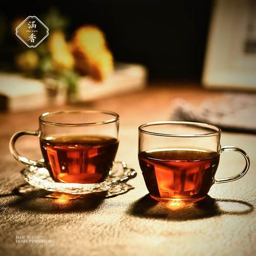 涵香小茶杯110ml功夫茶杯垫宝宝水杯子加厚耐热玻璃咖啡杯6只套装