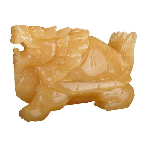 天龙原石雕刻一体米黄龟客ODW厅家居玉饰品玉雕玉器龙然头龟玄关