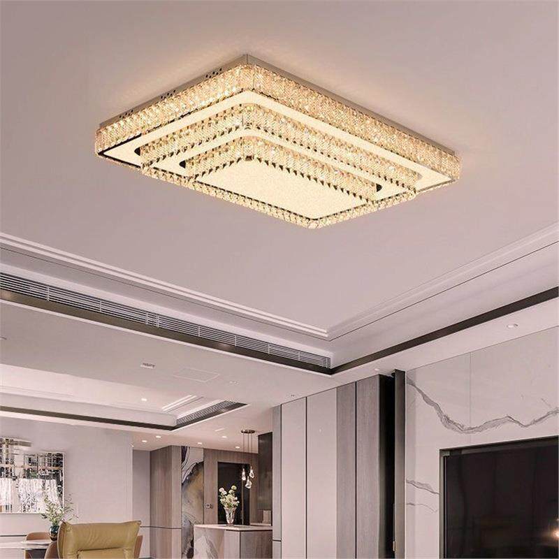 轻奢水晶灯客厅吸顶灯简约现代大气长方形家用大厅主卧室灯具大全