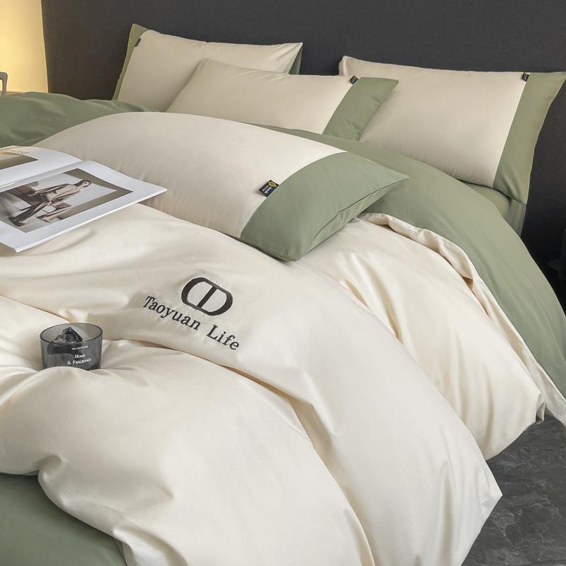 A类全棉磨毛四件套纯色双拼全棉加厚长绒棉轻奢床单床笠款套件