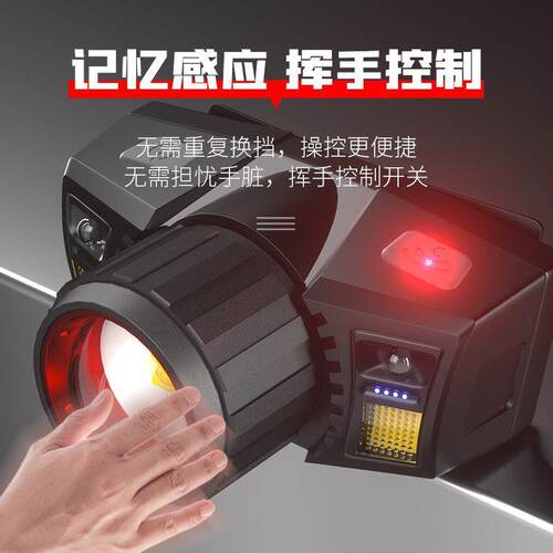 沃尔森W80S头灯可变焦LED感应夜钓强光充电超亮头戴远射矿灯头灯