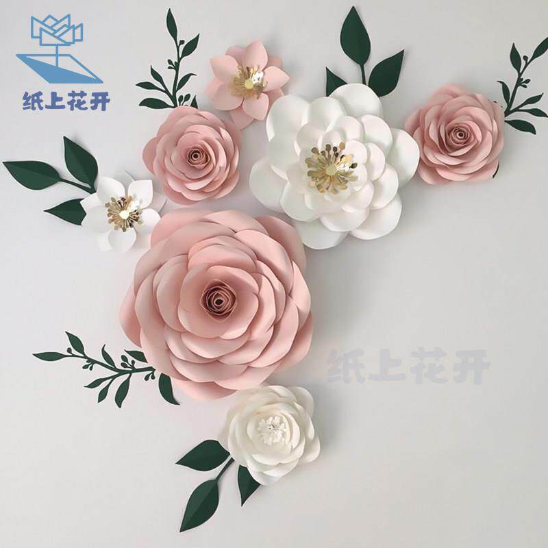 橱窗纸艺装饰成品美甲店网红背景花墙布置婚礼彷真立体大纸花道具