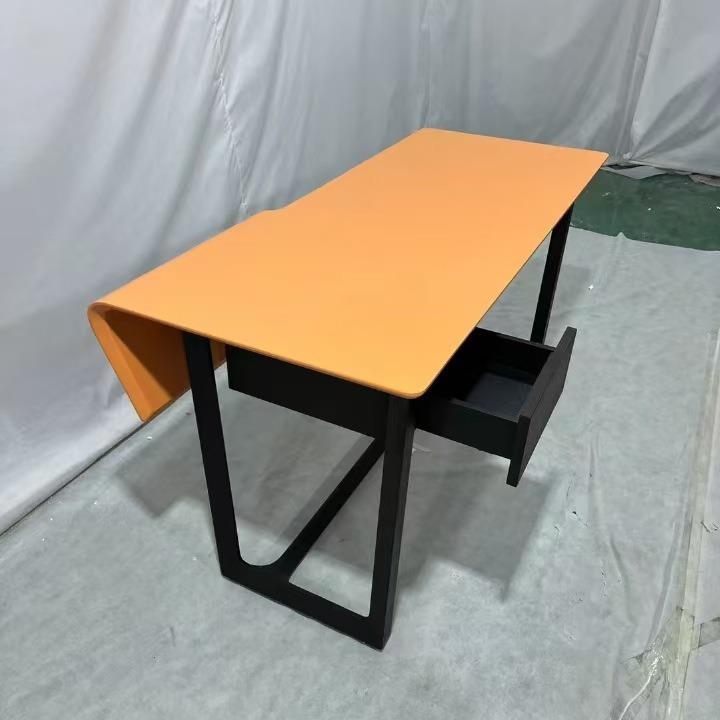 轻奢橙色书桌意式设计师实木写字台书房家具烤漆家用办公电脑桌