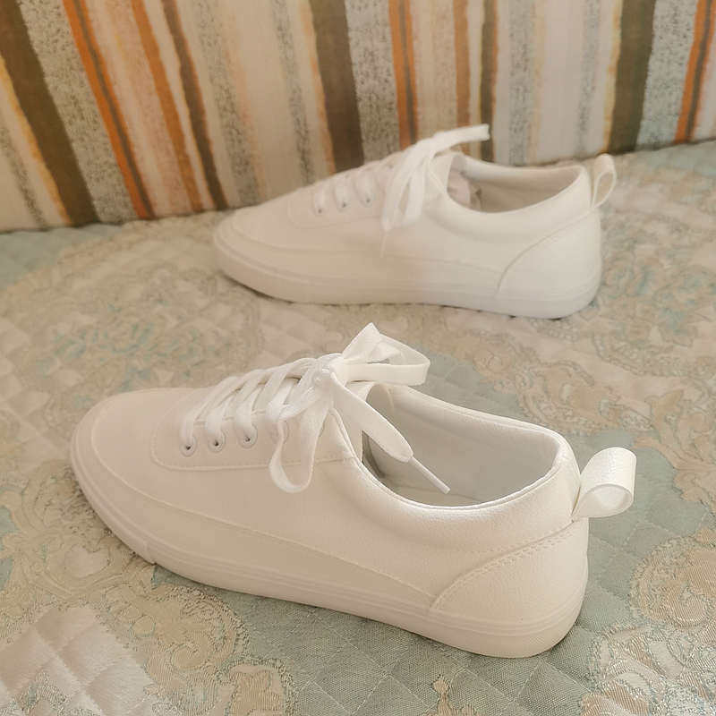 小白鞋女大码41-43皮面42百搭新款春季鞋子薄款平底纯色休闲板鞋,女鞋,帆布鞋,淘宝优惠券,粉丝福利购,淘宝优惠卷