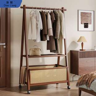 衣架落地卧室家用挂衣架实木次净晾衣帽架简易中古衣服架子置物