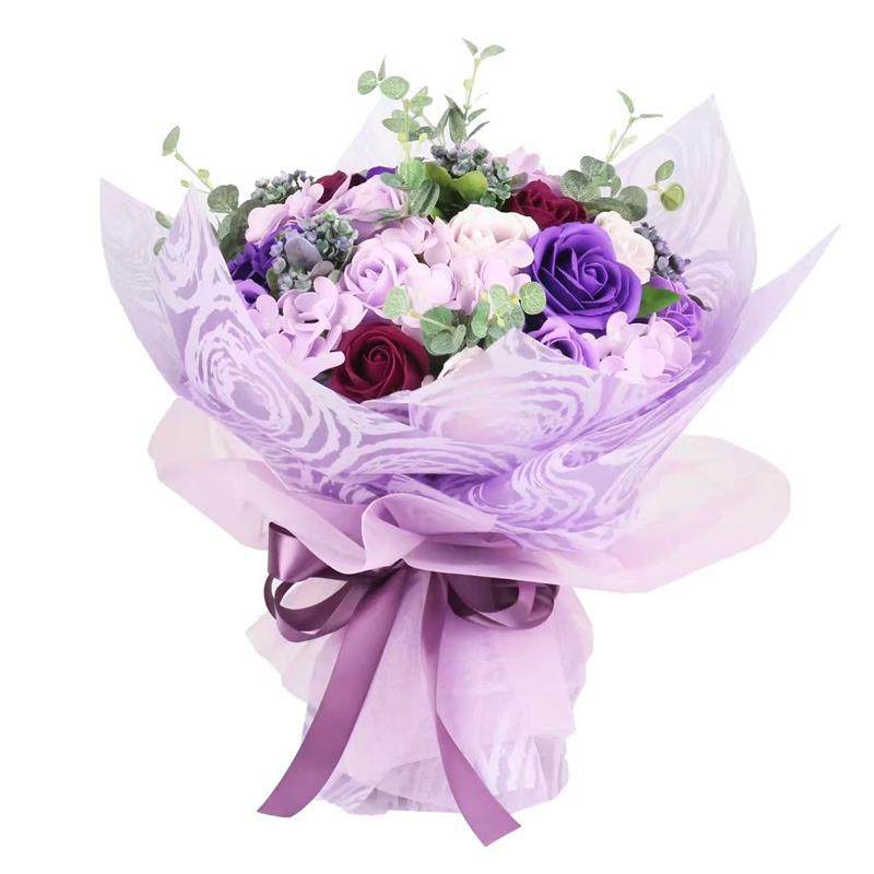 新款情人节圆形花束紫色大手捧花束香皂花玫瑰花精致款玫瑰花束