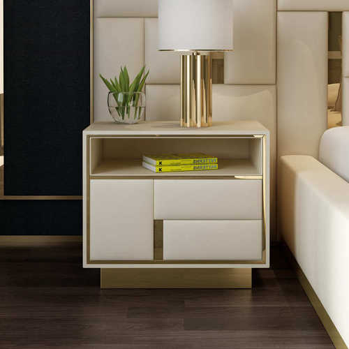 轻奢床头柜 置物柜卧室创意网红ins白色皮质边柜后现代实木床头柜