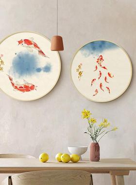 年年有余鱼图QZ202101新装中式玄关画饰画圆廊形走过道墙沙发背景