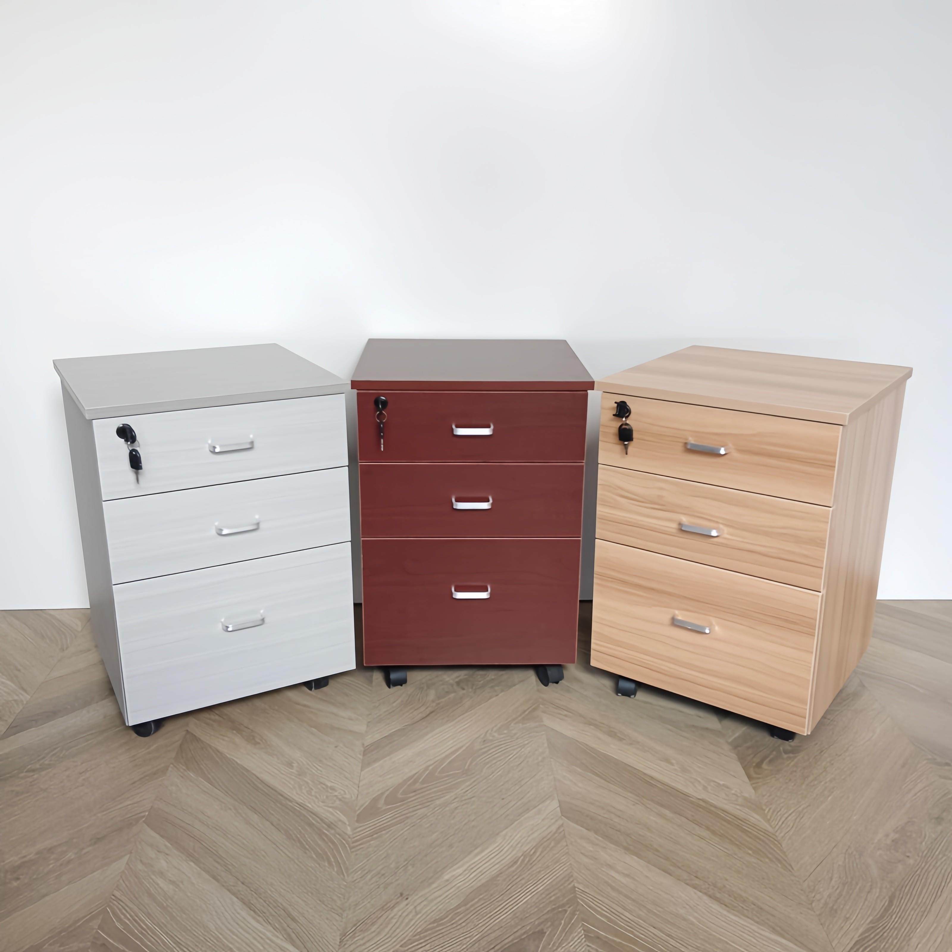 实木三抽移动柜带锁桌下柜资料办公储物床头柜文件保险抽屉小柜子