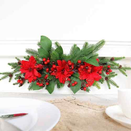 纵鸿桌面装饰花布置道具 红色圣诞花浆果花环圣诞节餐桌墙壁摆饰