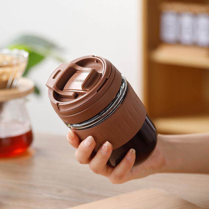 玻璃杯双饮茶杯带吸管网红高颜值咖啡杯家用高级感便携隔热玻璃杯