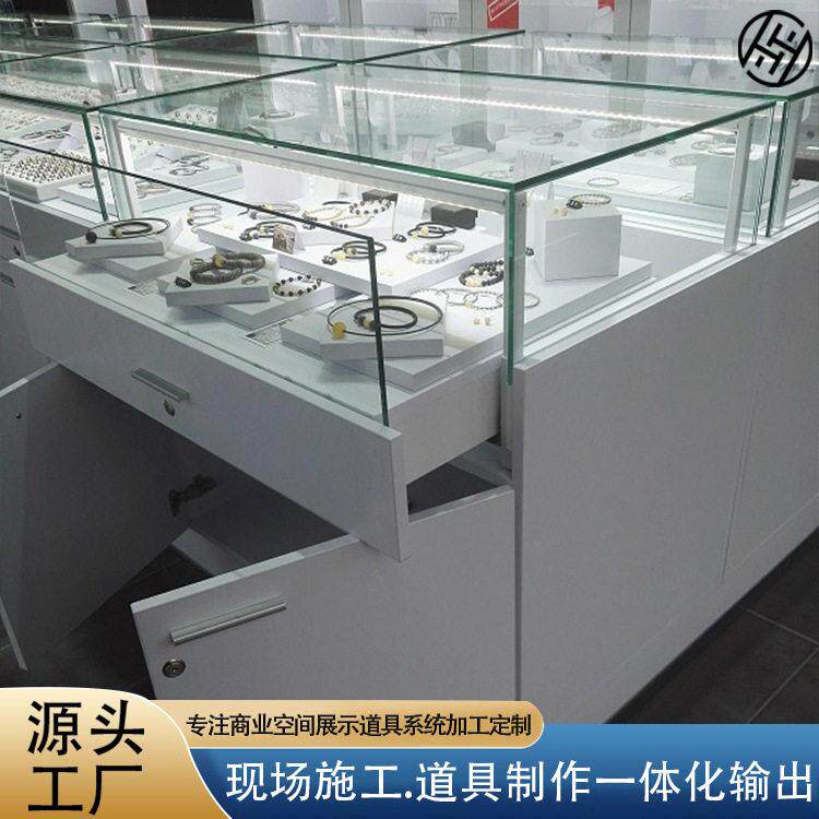 珠柜台展示柜带灯波兰白色玻璃柜玉石手链首饰展示柜双拼珠柜