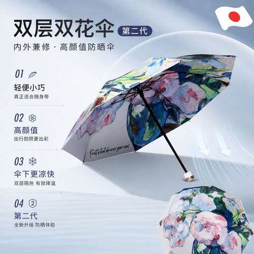 日本2026新款超强防晒双层遮阳伞抗UV遮阳伞女生高颜值黑胶伞