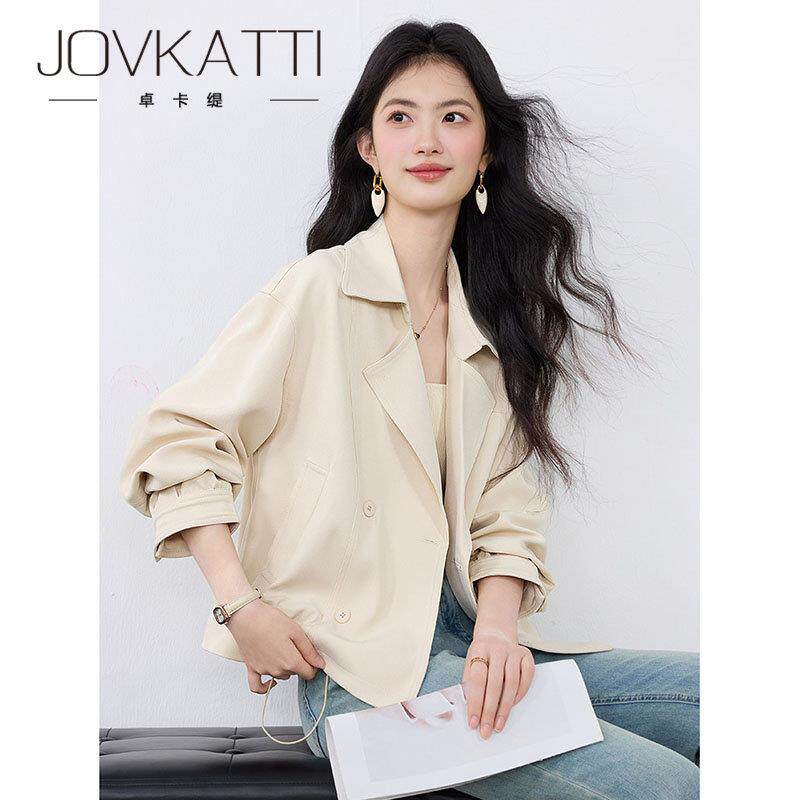 JOVKATTI通勤风西装领宽松短外套春季上新挺括百搭抽绳收腰上衣女