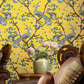 中式 高级墙感 孔雀墙纸壁纸客厅背景卧室电视古典饭店田园花鸟美式