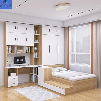 现代简约KUP榻榻床衣柜一体带书卧室组米多功能儿童合房桌储物床