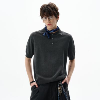 MADWITCH覆古简约polo领凉感针织短袖T恤男女宽松休闲 情侣上衣in