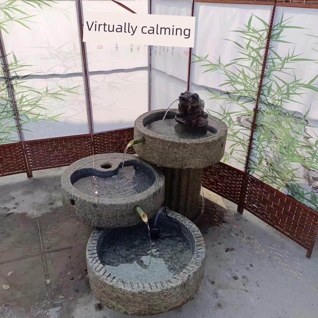 老石磨石槽流水组合摆件室内阳台水景石景观古色古香鱼缸庭院鱼塘