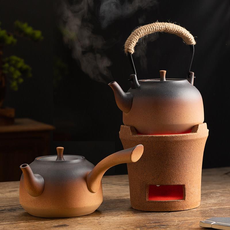 覆古烧水壶陶壶木碳烤炉煮茶壶明火户外陶瓷养生壶柴烧家用电陶炉