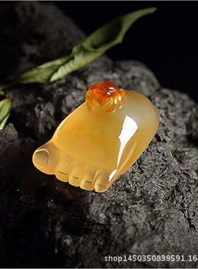 巴西冰种玉髓脚丫玉吊坠 俏色冰彩玉髓玛瑙知足常乐可爱玉石脚丫